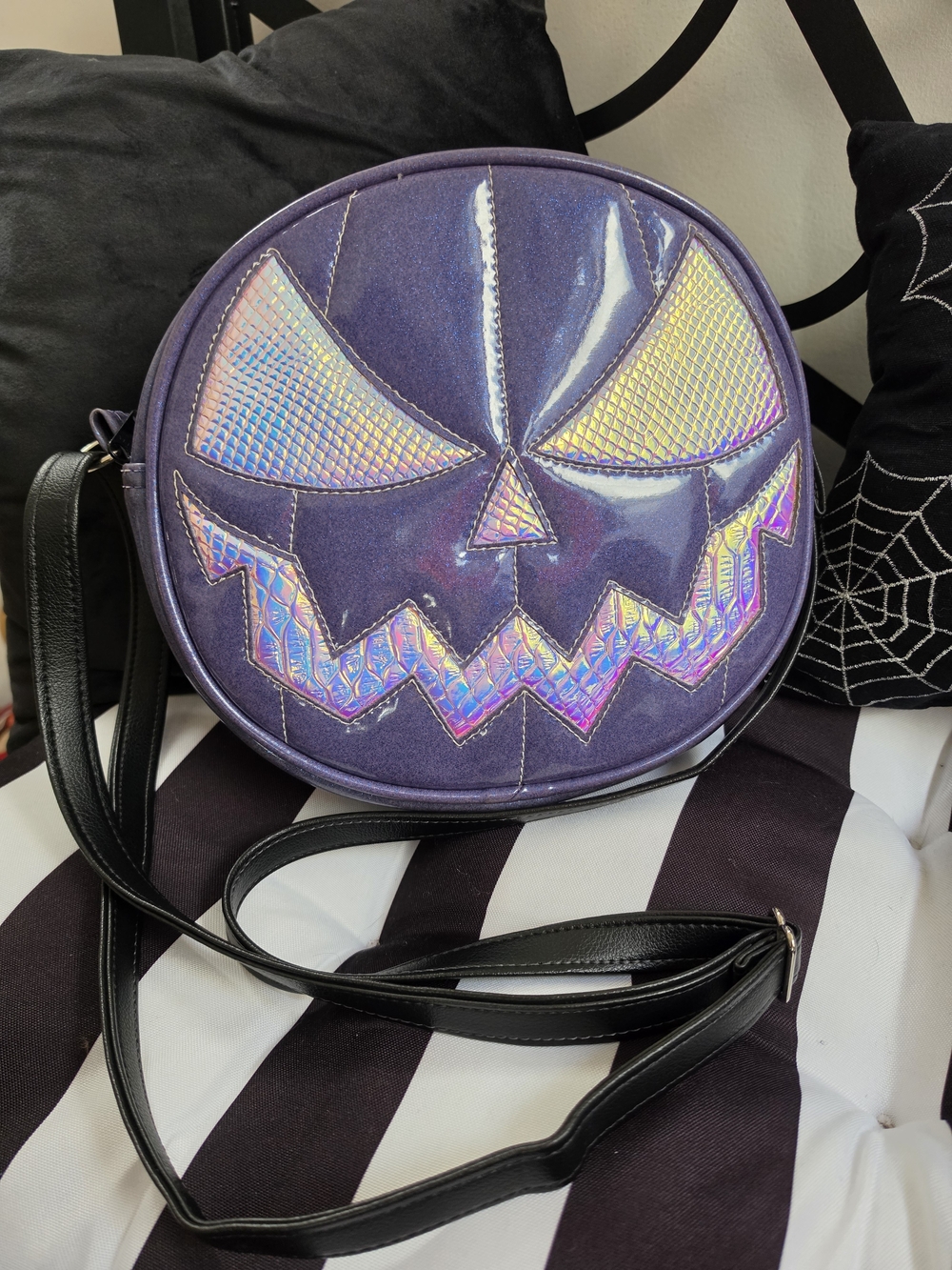Purple Holographic Jack-O'-Lantern Crossbody Bag